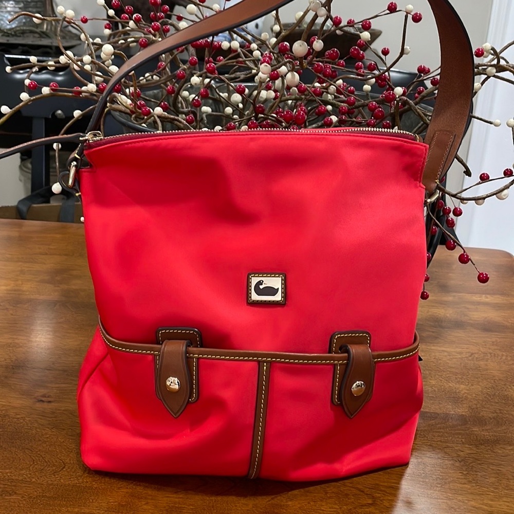 Dooney & Bourke Nylon Red Wayfarer Bag Tan Leather